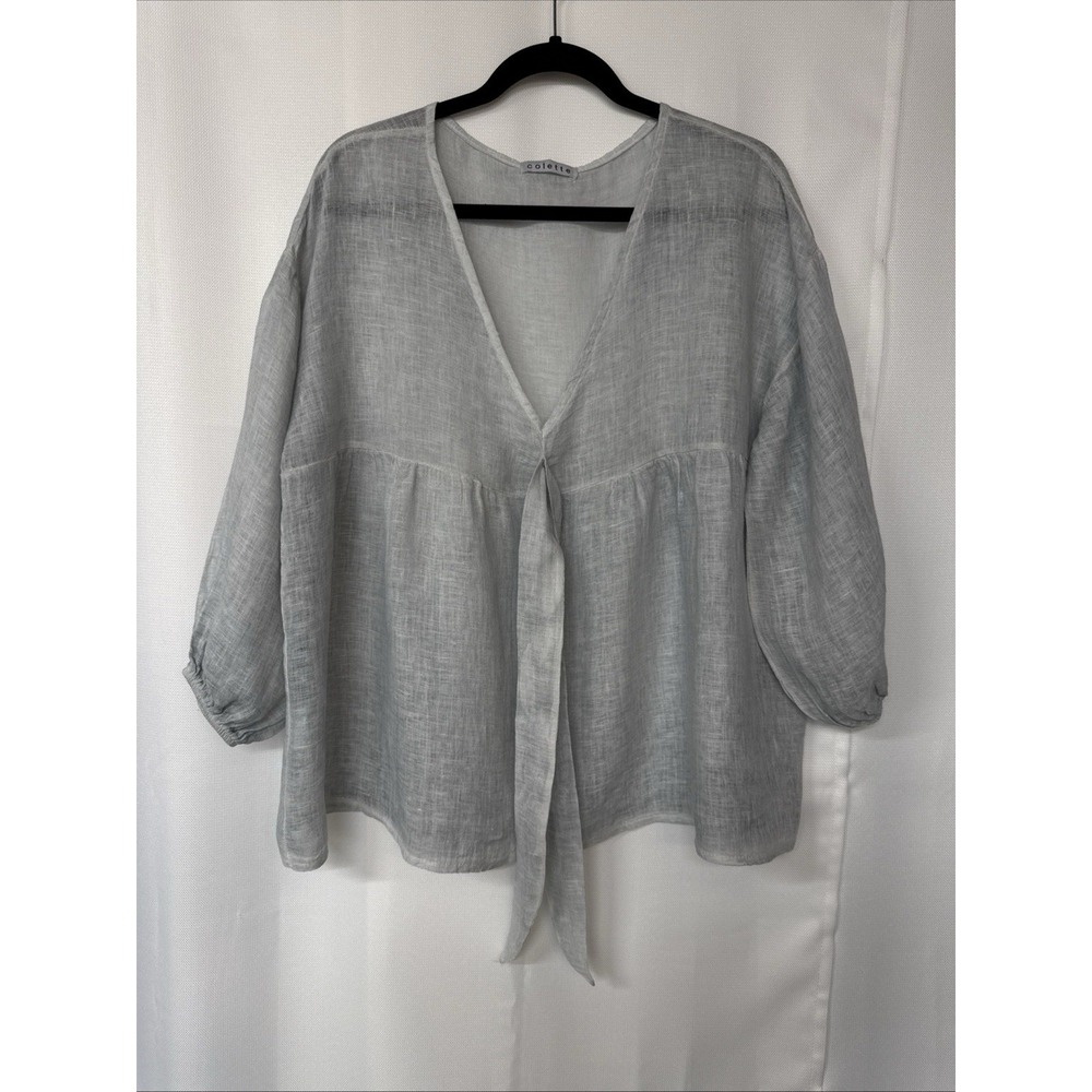 Made in Italy Colette Tunic Blouse 100% linen Blue Gray Gauze Linen Sheer OSFM